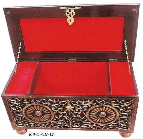 Wooden Box - Sheesham Wood, Varied Sizes, Dark Brown | Intricate Carvings, Secure Brass Latch, Velvet Lining, Polished Finish