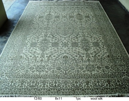 Persian Hand Knotted Carpet - Wool Silk, 8x11, Beige | Luxury Feel, Hand-Knotted, High Knot Density, Durable, Elegant