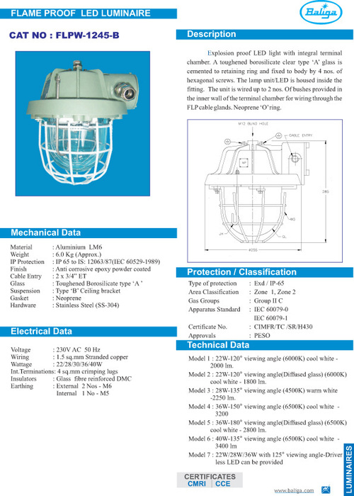 FLAME PROOF LED LUMINAIRE well glass