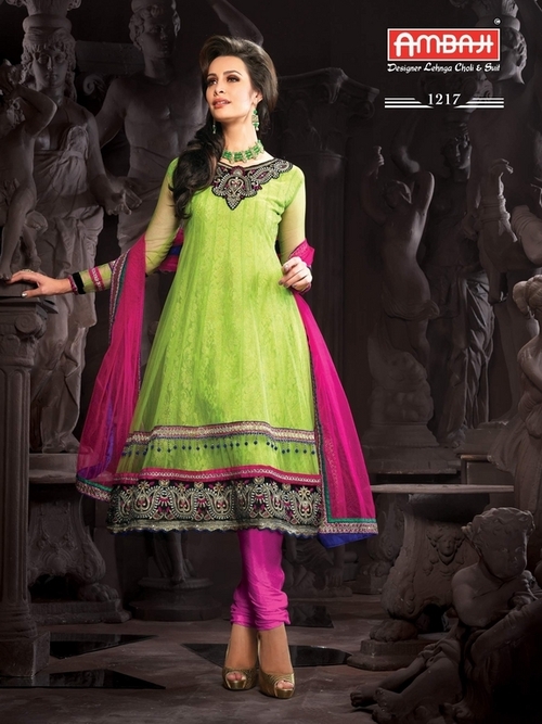 Designer Anarkali Suits - Georgette, 54 Inches, Light Green | Handcrafted Embroidery, Elegant Design, Comfortable Wear