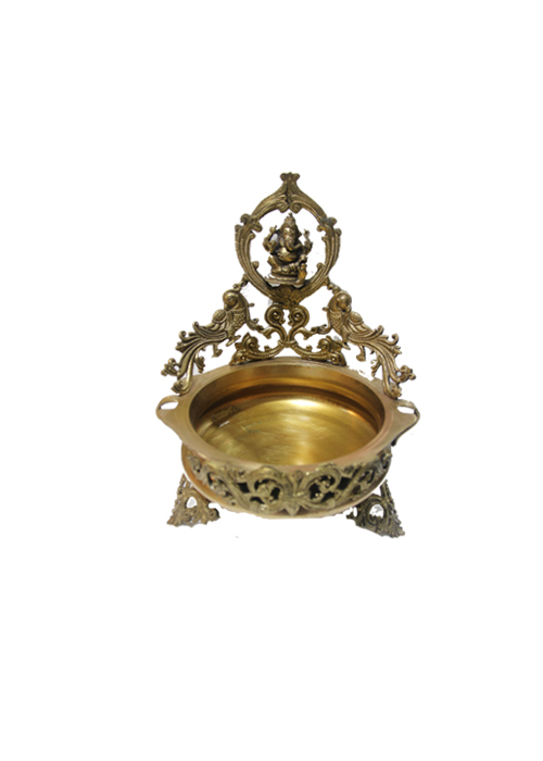 Bronze Lakshmi Urli - Bronze, Gold Finish | Handcrafted, Intricate Carvings, Traditional Fusion Design