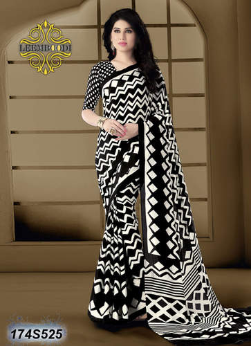 Crepe Sarees - Crepe Fabric, Variable Dimensions, Black & White | Smooth Texture, Lightweight, Stylish Patterns, Fine Finish