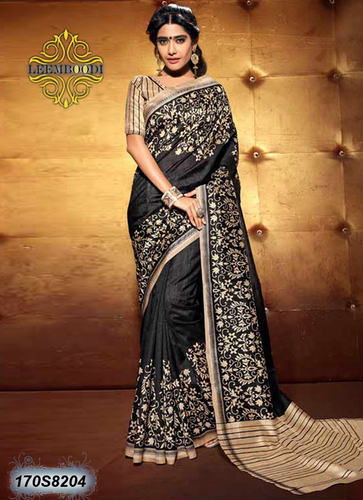 Bhagalpuri Silk Sarees - Silk, 5.5 Meters, Black | Embroidered, Soft Texture, Luxurious Feel
