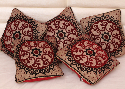Printed Cushion Covers - Jute and Far Material, 30x30 cm, Available in Three Colors | Square Shape, Embroidered Pattern, Use in Home and Hotel, Zipper Closure