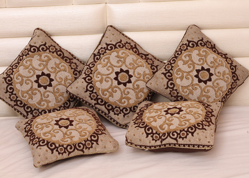 Hand Printed Cushion Covers - Jute and Far Material, 30x30 cm Size | Square Shape, Embroidered Pattern, Zipper Closure for Home & Hotel Use