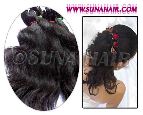 Indian body wavy machine weft natural black color hair extension