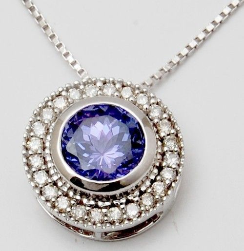 trendy tanzanite gemstone round diamond pendant 