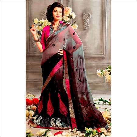 Designer Sarees - Net Fabric, 5.5 Meters, Black | Embroidery Work, Elegant Design, Stylish Look, Perfect Fit, Party Wear