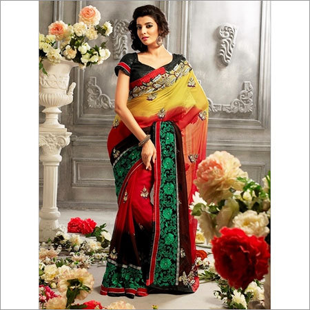 Designer Sarees - Silk Blend, 5.5 Meters, Red | Elegant Design, Intricate Zari and Stone Embroidery