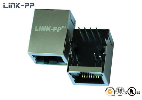10/100 Base-TX Tab-Down RJ45 Connector with LEDs - Phosphor Bronze Metal Plastic Shielded Option SMT/Through-Hole Termination