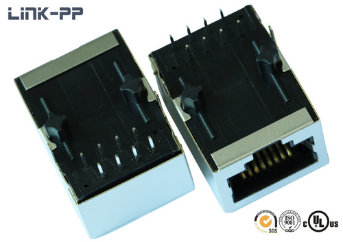 10/100 Base-T Tab-Down HFJ11-S2431E RJ45 Connector Shielded, Female PCB Mount, Hi-pot 100Vrms