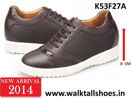 Sporty Look Shoes With Extra Height - Leather Brown, Lace-Up | Height Increase 4cm, Stylish, Comfortable, Durable Rubber Sole