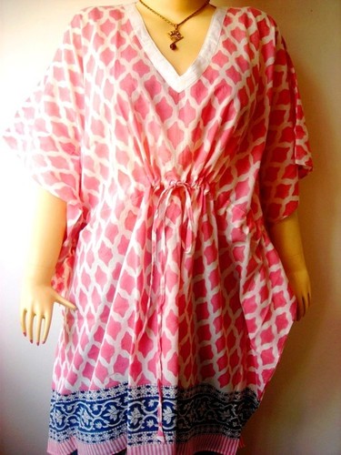 PINK GEOMETRIC COTTON KAFTAN
