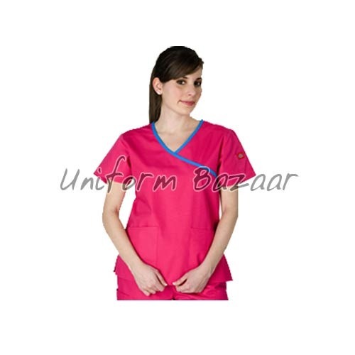 Spa Tunics - Cotton Blend, 26 Inches, Pink | Overlap V-Neck, Soft Fabric, Stylish Design, Comfortable Fit