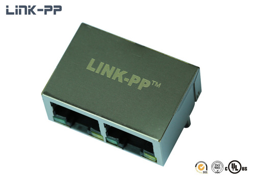 1X2 Port 10/100/1000Base-T Tab-Up 0875-1C2T-B2 RJ45 Connector - Shielded, Metal, LED Option, Female, PCB Mount