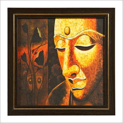 Element Serene Buddha Wood Painting - Wood Material, 12x12 Inches, Gold Color | Lightweight, Matte Finish, Elegant Design, Mesmerizing Art