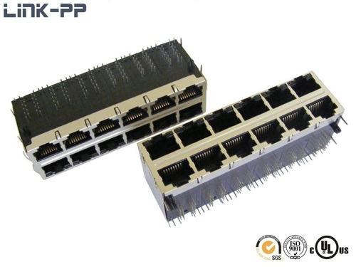 2X6 port 10/100/1000 Base-T 0895-2B6R-W8 modular jack with led