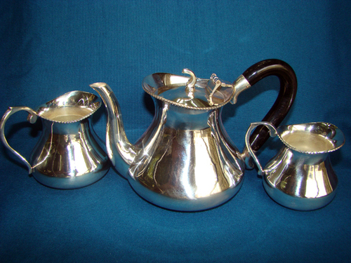 Tea Set - Sterling Silver 92.5% Purity, Teapot H: 3.5" W: 2.5", Milk Pot H: 6" W: 5", Sugar Pot H: 3.5" W: 2.5" | Elegant Design, Exquisite Craftsmanship, Durable Metal, Ideal for Gifting