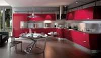 Italian Kitchen - Wood & Metal, Red, Variable Size | Elegant Design, Easy Install, Modular System, Durable, Glossy Finish