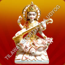 Mata Saraswati Statue - Marble, 12 Inches, White | Elegant Design, Intricate Carvings, Polished Finish