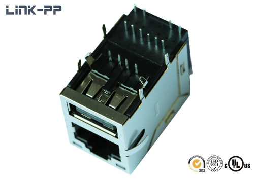 10/100/1000 Base-T tab-up C892-1XX1-U6-F RJ45 connector with dual USB with leds