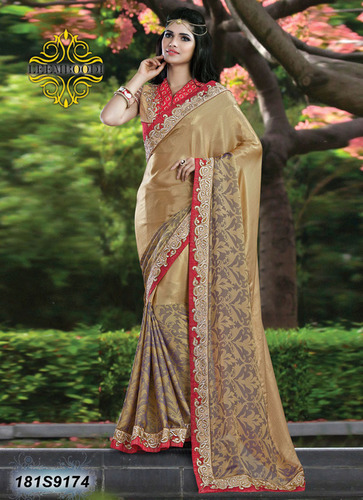 Ramp Look Bollywood Sarees - Silk Blend, 5.5 Yards, Gold | Hand Embroidered, Elegant Design, Bollywood Style