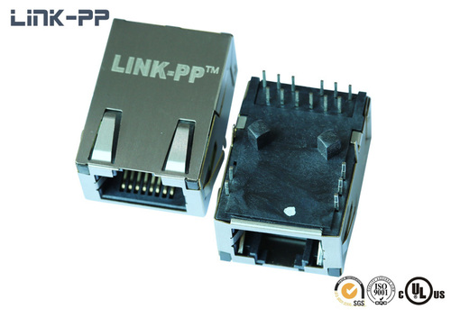10/100Base-T Tab-Down RJ45 Connector L837-1X1C-06, Silver, Low Profile, Shielded Optional, Single/Bi LED Indicator