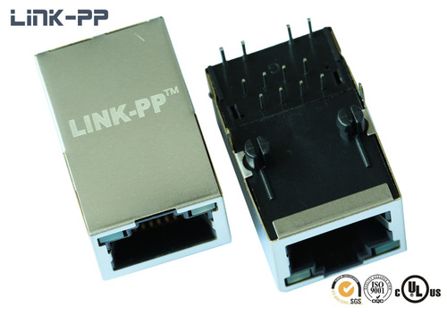 10 /100Base-TX Tab-Up SI-52003-F RJ45 Connector with LEDs - Gold Plated Contacts, Shielded, PCB Mount, Fast Ethernet