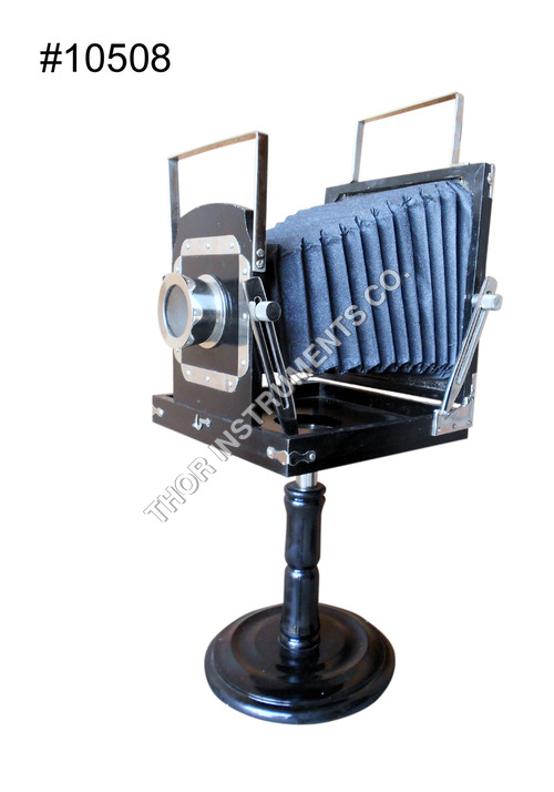 Old Antique Style Camera Black Wooden Stand