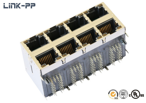 2X4 port 10 /100Base-T 0879-2D4R-56 modular jack multi-port RJ45 connector with led