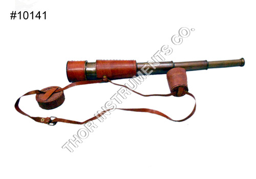 Vintage 3 Draw Spy Glass Leather Brass Telescope - Brass, 46cm, Brown | Portable Viewing, Sliding Focus, Triple Draw Tubes