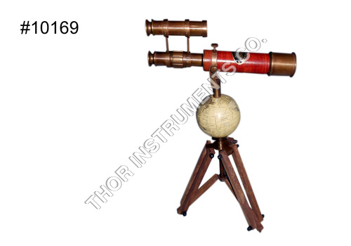 Nautical Marine With Globe Double Barrel Telescope