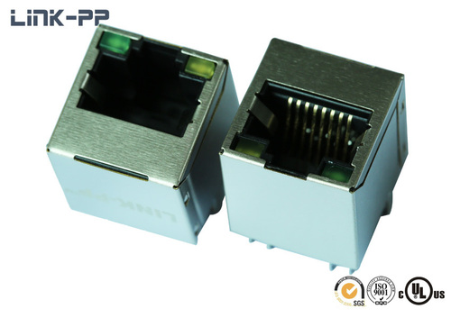 Vertical modular jack 10/100/1000Base-T HFJV1-E1G16-L12RL RJ45 connector with leds