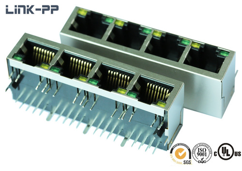 1X4 port 10 /100/ 1000Base-T tab-down HFJ14-E1G11ER-L11RL RJ45 connector with leds