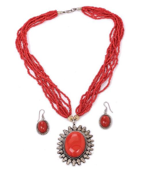 Red Statement Necklace Set 255