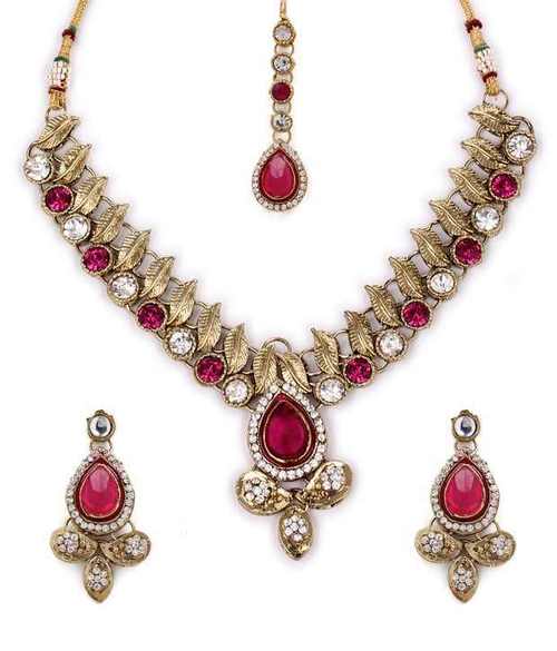 Pink Kundan Necklace Set 257