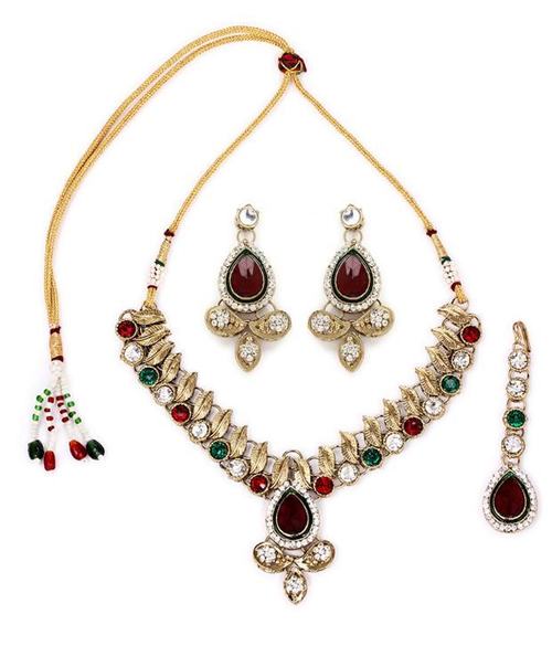 Red Green Kundan Necklace Set 260