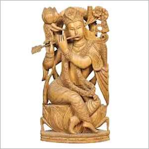 Hindu Lord Shree Krishna - Wood, 12 Inches, Brown | Elegant Design, Intricate Carving, Polished Finish