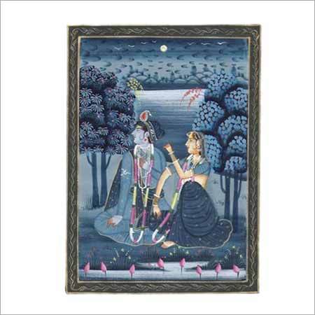 Radha Krishna Oil Painting - Canvas Oil, 12x16 Inches, Blue | Intricate Design, Mesmerizing Look, Wooden Frame