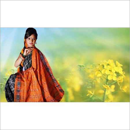 Handloom Sarees - Silk, 5.5x1.5 meters, Orange | Soft Texture, Ikat Design, Handwoven Craftsmanship, Vibrant Colors