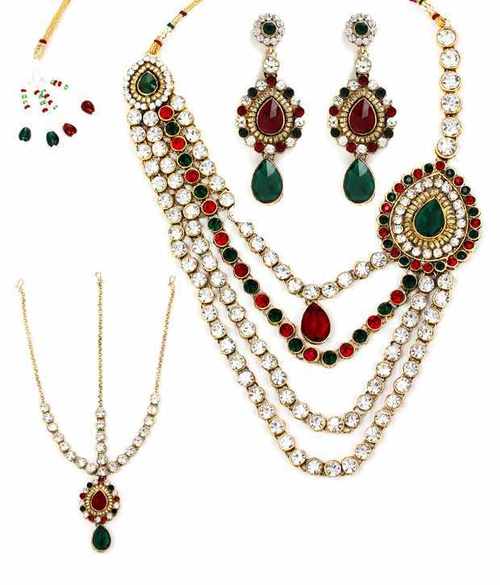4 Line Red green Kundan Necklace Set 280