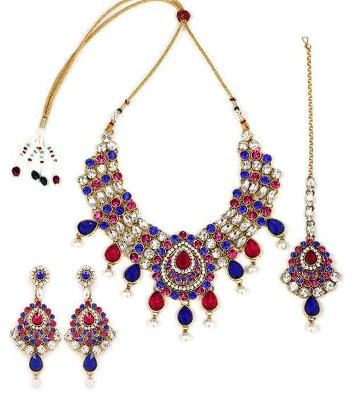 Pink Blue Sparkling Necklace Set 282