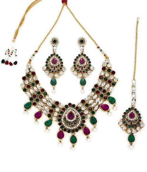 Purple Green Sparkling Necklace Set 283