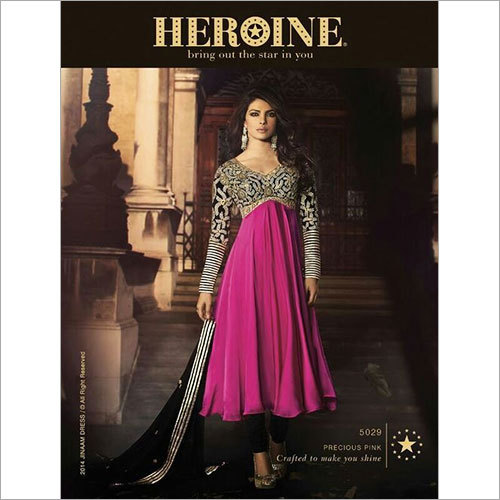 Bollywood Anarkali Suit - Georgette Net With Heavy Embroidery Plus Size Rani & Black with Full Sleeves Printed Pattern Breathable & Washable