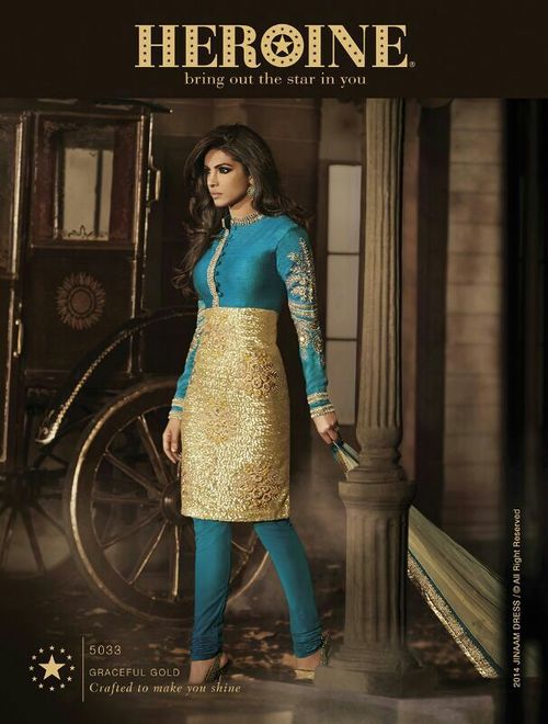 Fancy Anarkali Suits - Georgette Net With Heavy Embroidery, Blue and Golden, Full Sleeves, Easy to Wash, Embroidered Design, Colorfastness