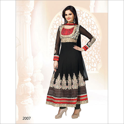 Black Color Anarkali Suit - Georgette Embroidery with American Inner, Shantoon Bottom & Nazmin Dupatta | All Season Wear, Full Sleeves, No Fade, Washable