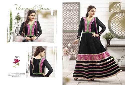 Black Color Anarkali Suit - Georgette Fabric, 700gms Weight | Embroidered Design, Full Sleeves, Breathable & Washable Quality