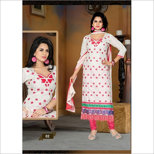White Color Suit - Cotton Jaccard Fabric + Pure Shantoon Bottom, Embroidered Full Sleeves Anarkali with Chiffon Dupatta | Washable, Suitable for All Seasons, Semi Stitched Design
