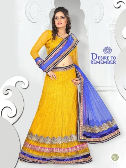 Yellow Color Lehenga 7021-B Decoration Material: Laces