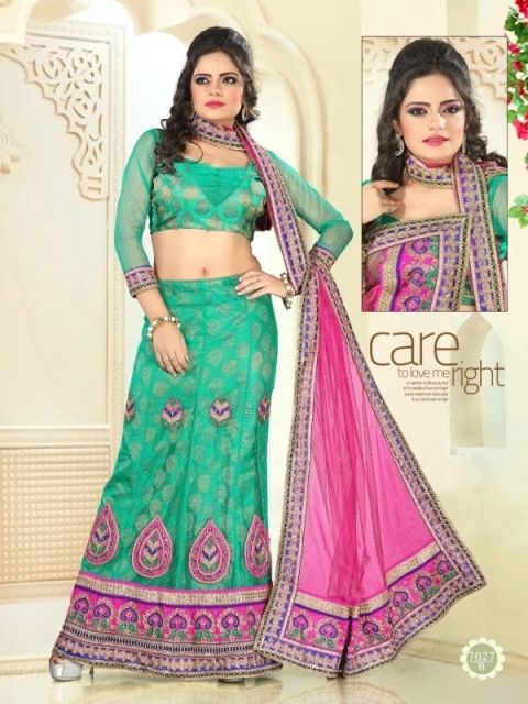 Dry Cleaning Green Color Lehenga